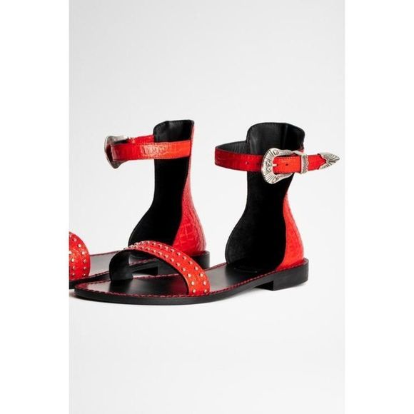 Zadig & Voltaire Red Sandals with Silver Accents - Picture 4 of 11
